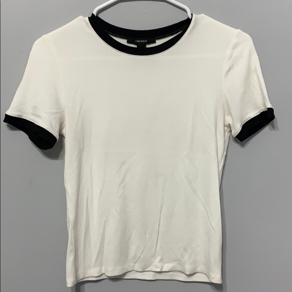 Forever 21 White and Black T-Shirt